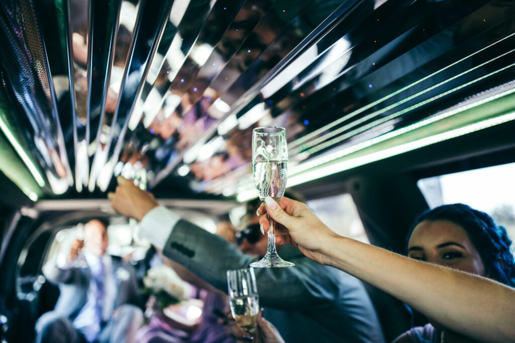 Inside of a limousine